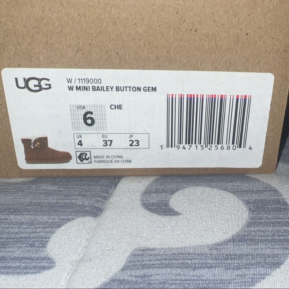 UGG Mini Bailey Button Gem Ankle Boots - Brown NWT - image 1